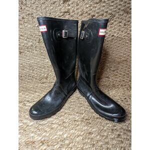 Hunter Original Tall Shiny Rain Boots Black Size 9 Outdoor Camping Waterproof